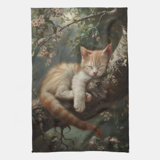 Paño De Cocina Gatito durmiendo en una cosecha de árbol (Vertical)