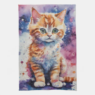 Paño De Cocina Gatito Gengibre Adorable en Acuarela