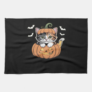 Paño De Cocina Gatito lindo de Halloween en una camiseta clásica 