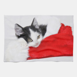 Paño De Cocina Gatito lindo en el gorra de Santa