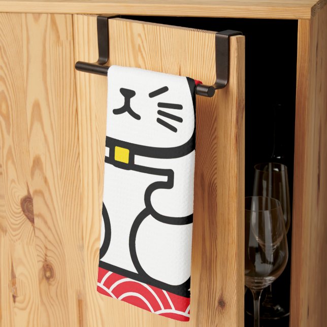 Paño De Cocina Gato afortunado japonés o Maneki-Neko (Pliegue de tercios)