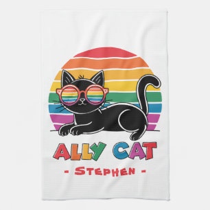 Paño De Cocina Gato aliado - Gato negro con gafas de sol arcoiris