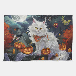 Paño De Cocina Gato Angora Turco Halloween Espeluznante