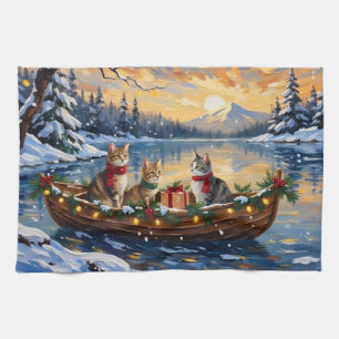 Paño De Cocina Gato Angora Turco Navidad Barco Fiesta