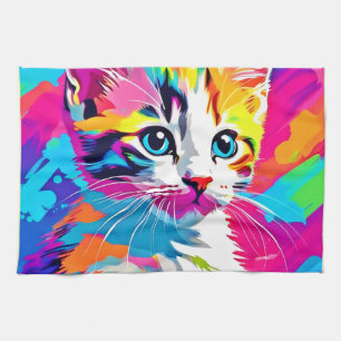 Paño De Cocina Gato arcoiris: retrato vivo