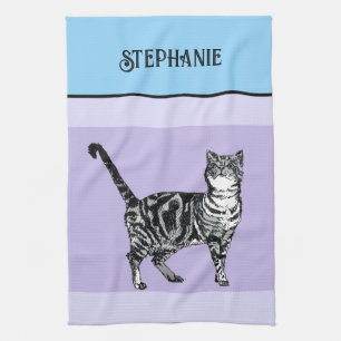 Paño De Cocina Gato Atigrado Gatos Pastel Mujeres Azul Claro Purp