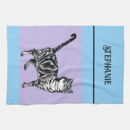 Paño De Cocina Gato Atigrado Gatos Pastel Mujeres Azul Claro Purp