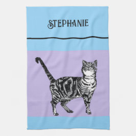 Paño De Cocina Gato Atigrado Gatos Pastel Mujeres Azul Claro Purp