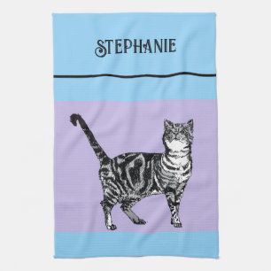 Paño De Cocina Gato Atigrado Gatos Pastel Mujeres Azul Claro Purp