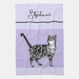 Paño De Cocina Gato Atigrado Gatos Pastel Mujeres Lila Lavanda Cl