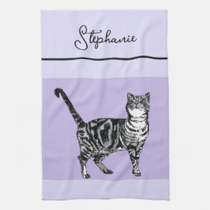 Paño De Cocina Gato Atigrado Gatos Pastel Mujeres Lila Lavanda Cl