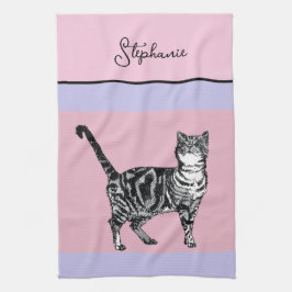Paño De Cocina Gato Atigrado Gatos Pastel Mujeres Rosa Claro Purp