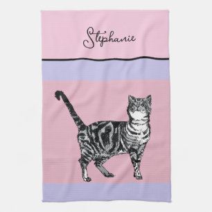 Paño De Cocina Gato Atigrado Gatos Pastel Mujeres Rosa Claro Purp