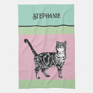 Paño De Cocina Gato Atigrado Gatos Pastel Mujeres Verde Claro Ros