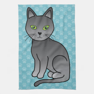 Paño De Cocina Gato Azul Ruso de Dibujos Animados Sonriendo