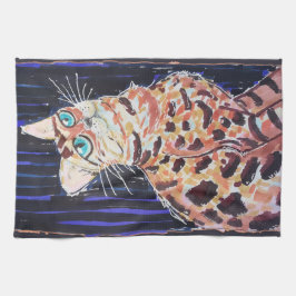 Paño De Cocina Gato Bengal Neon Noir