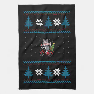 Paño De Cocina Gato Bicicleta Navidad Fea