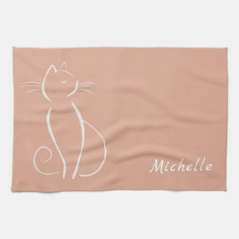 Paño De Cocina Gato blanco minimalista al añadir nombre rosado