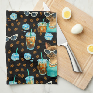 Paño De Cocina Gato con café con hielo para amantes de gatos siam