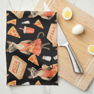 Paño De Cocina Gato con pizza para amantes de gatos siameses