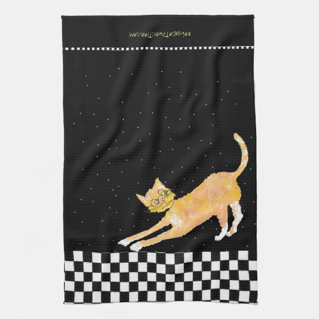 Paño De Cocina Gato de arqueamiento del jengibre con los vidrios (Vertical)