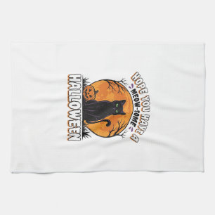 Paño De Cocina Gato de Halloween Diseño de grabado vintage Meow-S