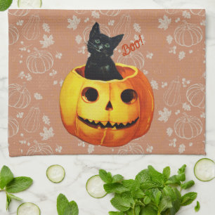 Paño De Cocina Gato de Halloween en calabaza