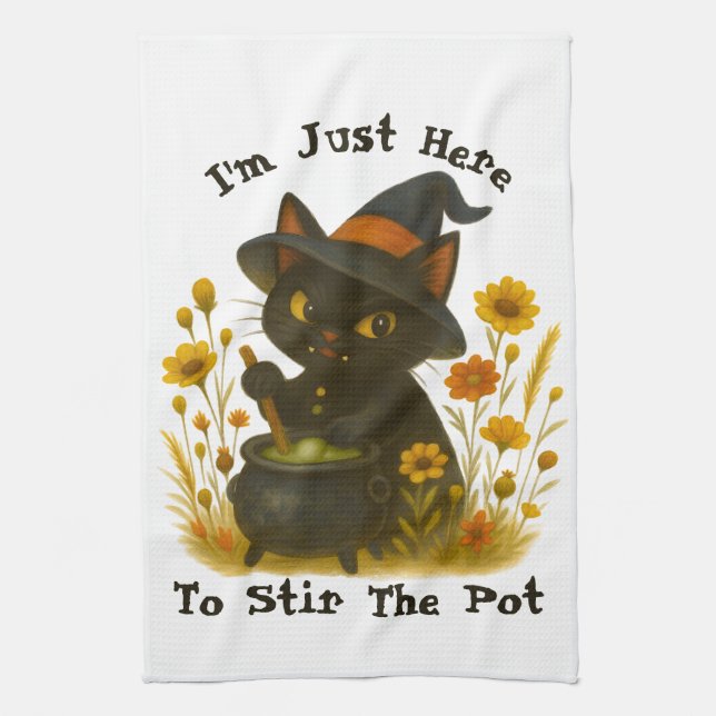 Paño De Cocina Gato de Halloween - Estoy aquí para remover la oll (Vertical)