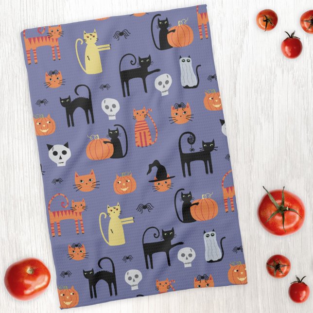Paño De Cocina Gato de Halloween lindo (Halloween Cats kitchen towel for spooky fun)