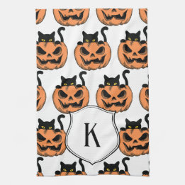 Paño De Cocina Gato de Halloween Vintage Patrón Espeluznante Pers