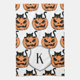 Paño De Cocina Gato de Halloween Vintage Patrón Espeluznante Pers