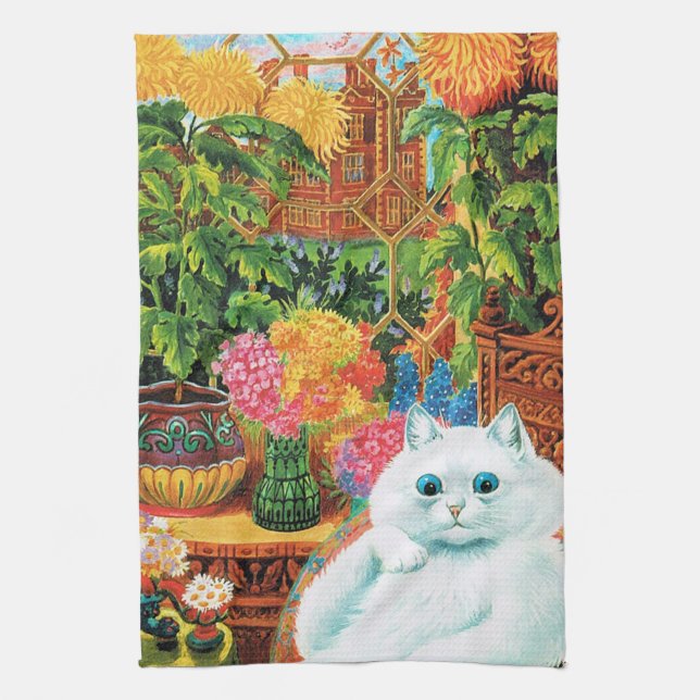 Paño De Cocina Gato de los amantes de las flores, Louis Wain (Vertical)