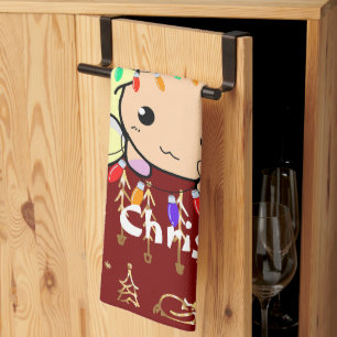 Paño De Cocina gato de navidad lindo, personalizar texto personal
