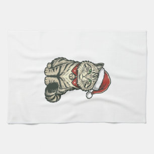 Paño De Cocina Gato de Navidad Sombrero de Santa Diseño de Grabad