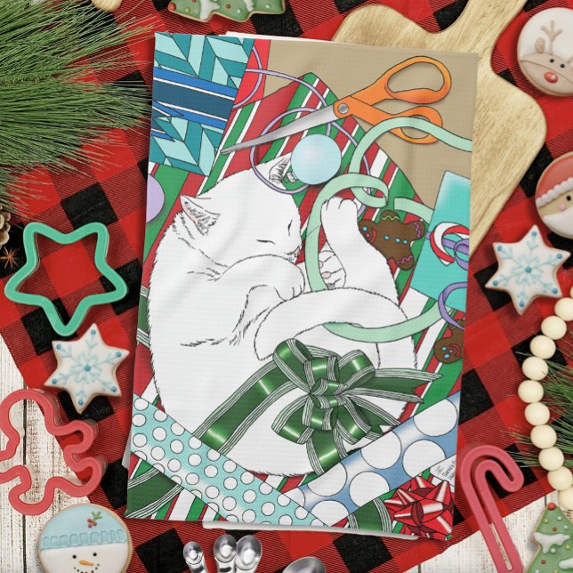 Paño De Cocina Gato de Navidades blancos (Subido por el creador)