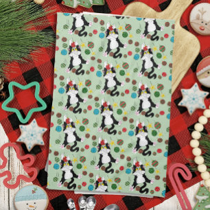 Paño De Cocina Gato de Navidades blancos tuxedo