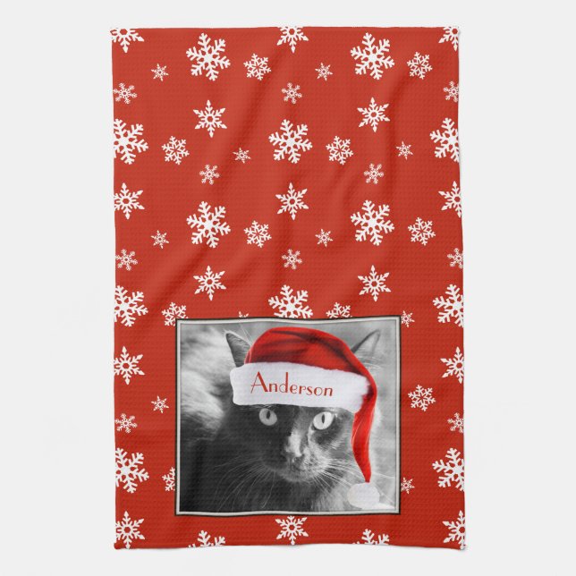 Paño De Cocina Gato de navidades, Personalizar con nombre (Vertical)