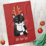 Paño De Cocina Gato de Navidades sarcásticos<br><div class="desc">Un gracioso sarcástico,  fastidiado y poco entusiasta gato de esmoquin blanco y negro con Navidades que ríe. Ho ho ho,  y todas esas cosas. Cambie el texto o quítelo para personalizarlo más.</div>