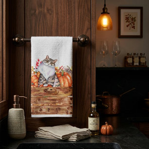 Paño De Cocina Gato de otoño y calabazas en caja