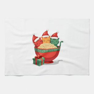 Paño De Cocina Gato de Ramen de Navidad Santa Anime Maullido Gati