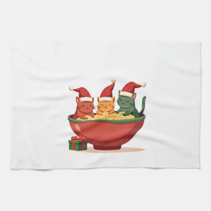 Paño De Cocina Gato de Ramen de Navidad Santa Anime Maullido Gati