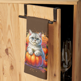 Paño De Cocina Gato de Shorthair británico con calabaza