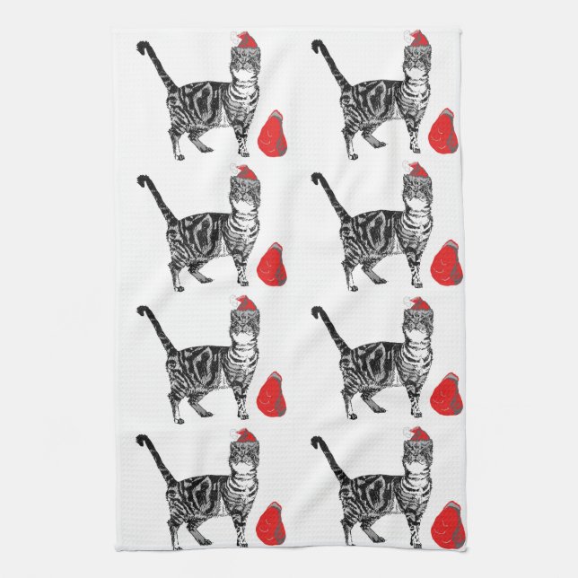 Paño De Cocina Gato de Tabby Navidades Guay Gato Té Blanco Rojo T (Vertical)
