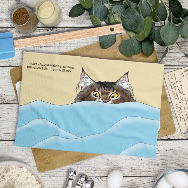 Paño De Cocina Gato de Tabby Peeking Blue Funny (Subido por el creador)