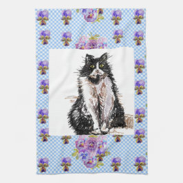 Paño De Cocina Gato de Tuxedo Cuadros Dibujo Gatos Blancos Negros