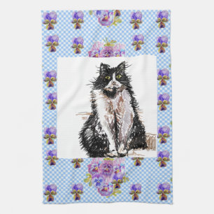 Paño De Cocina Gato de Tuxedo Cuadros Dibujo Gatos Blancos Negros