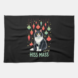 Paño De Cocina Gato de Tuxedo de Navidad con Decoraciones Navideñ