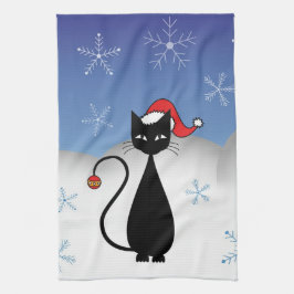 Paño De Cocina Gato del navidad con los copos de nieve