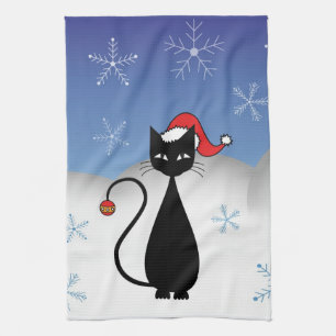 Paño De Cocina Gato del navidad con los copos de nieve