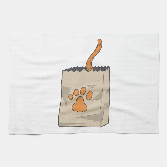 Paño De Cocina Gato dibujado a mano en la bolsa (Horizontal)